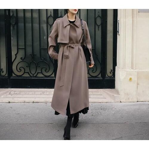 High-end custom square collar mid-length A Sa windbreaker jacket European station ins wind female Korean version 21 new