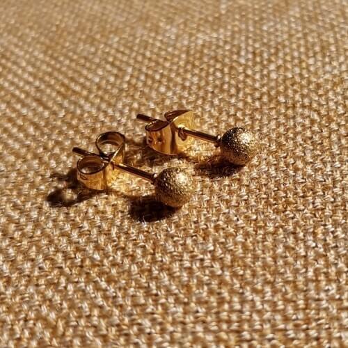 Gold Color Size 3/4MM Matte Frosted Chocolate Ball Women Stud Earrings Ear Smooth 316 Stainless Steel Jewelry Anti Allergy Free