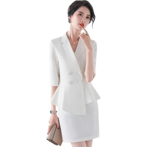 Women sweatsuits sets professional suit seven-quarter sleeve suit fashion asymmetric jacket black slim workwear 2piece set women