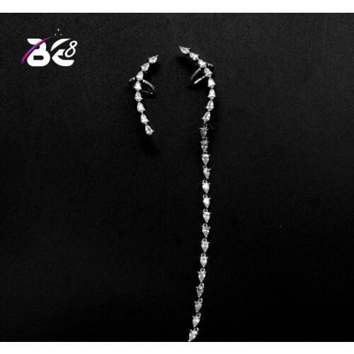 Be 8 Exquisite Water Drop Hanging Dangle Earring Crystal Zircon Asymmetry Long Earing Brincos for Women Pendientes E659