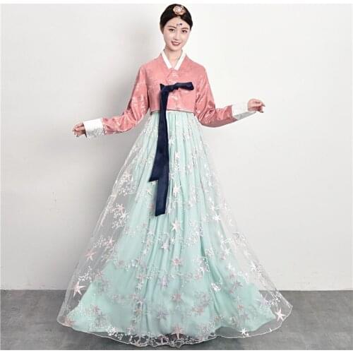 Korean Traditional Womens Hanbok Korean Costume Ethnic Dance Performance Dress Festival Celebration Embroidered Dress