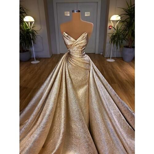 Gold Glitter Strapless Prom Dresses 2021 Long Ball Gown Formal Evening Party Dress vestidos de gala