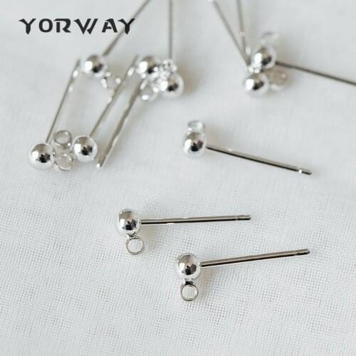20pcs/Lot Silver Tone Ear Post with Ball End, 3/ 4mm Ball, Real Rhodium Plated Brass Earring Studs, Lead Nickel Free (GB-341)