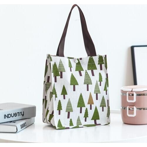 3 Sizes Printed Canvas Bag Cotton Linen Portable Student Books Lunch Box Storage Bag Foldable Large Capacity Shopping Bag