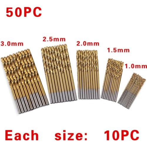 50Pcs Twist Drill Bit Set, HSS Shank, Titanium Coated High Speed Steel, Mini Drill Bit, Micro Precision 1/1.5/2/2.5/3mm