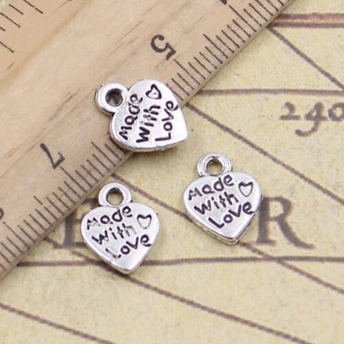 40pcs Charms Heart Made With Love 12x10mm Antique Gold Bronze Silver Color Pendants Making DIY Handmade Tibetan Finding Jewelry