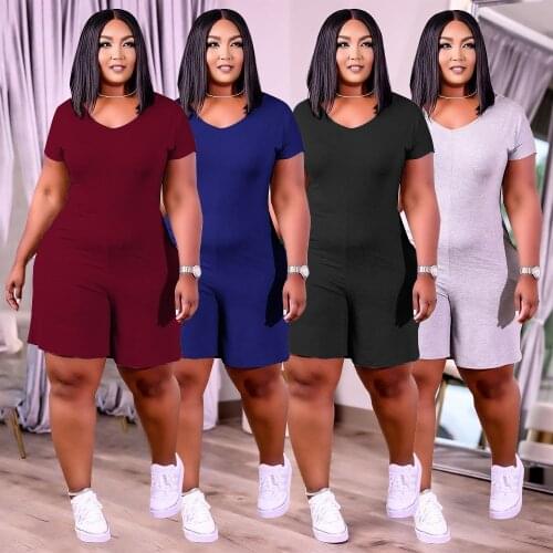 Adogirl Woman Solid Color Loose Playsuit 2021 Sexy Summer Short Sleeve Rompers Playsuits Plus Size XL-5XL Office Overalls