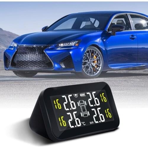 Car Solar Power Tire Pressure Monitoring System Smart LCD Display TPMS Sensor Real-time Monitor Alarm Tire Pressure Temperature