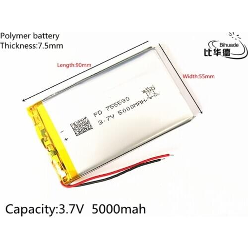Free shipping 1pcs/lot 755590 5000mAh Li-ion 3.7V DIY Rechargeable Battery Lithium Polymer Backup