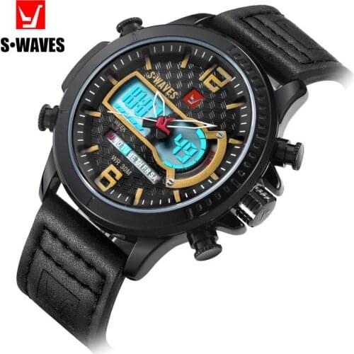 Swaves brand leisure LCD electronic double display mens watch waterproof belt multi-functional trend Watch