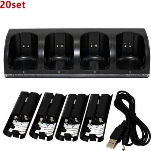 White/Black Charger Dock Stand +USB Cable +4x 2800 mAh Rechargeable Batteries For W ii Remote Controller