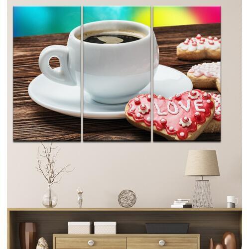 Canvas Painting a cup of coffee with love 3 Pieces Wall Art Painting Modular Wallpapers Poster Print for living room Home Decor
