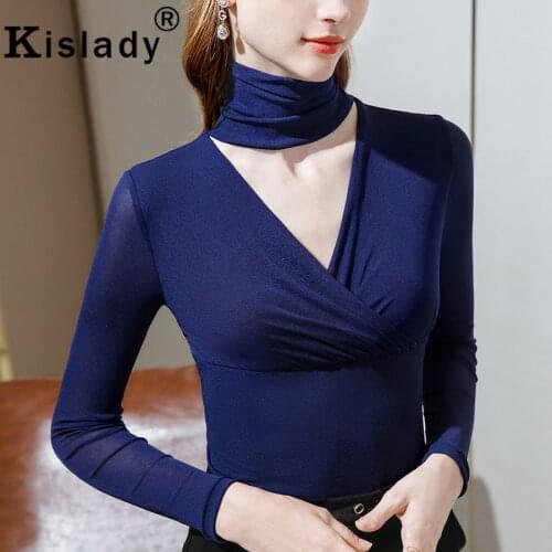 Kislady Long Sleeve High Street Gothic Shirt Sexy Lace Patchwork Turtleneck Mesh Fabric Shirt Korean Plus Size Harajuku Clothes