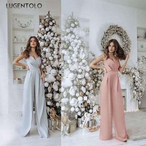 Sexy Jumpsuit Women Sleeveless Straight High Waist Breast Wrap Spring Summer Lady Thin Wide Leg Pants Long Jumpsuits Lugentolo
