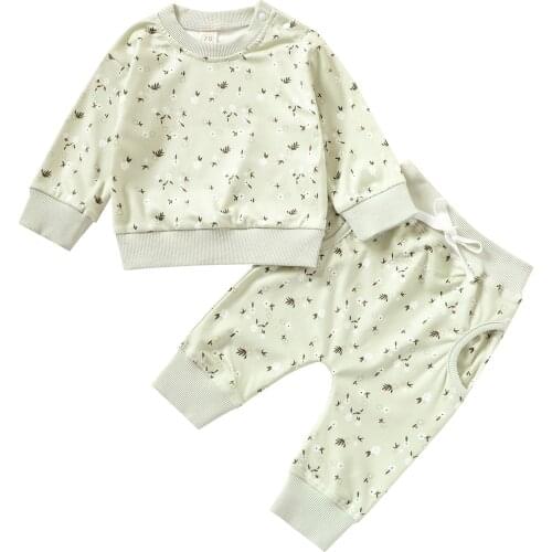 Ma&Baby 0-3Y Autumn Toddler Baby Kid Girl Clothes Set Flower Print Sweatshirt Top Pocket Pants Outfits Casual Baby Clothing DD40