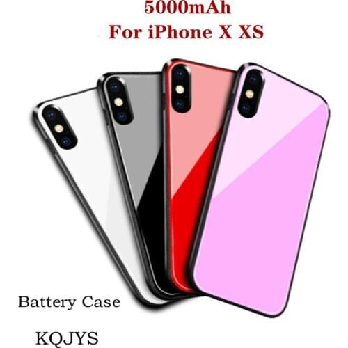 KQJYS 5000mAh 9H Tempered Glass Battery Charger Cases For iPhone X Xs Battery Case Shockproof Power Bank Charging Cover Case