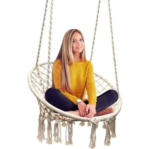 INS Style Swing Chair Swing With Hanging Hook 110KG Capacity Macrame Cradle for Indoor, Outdoor, Patio, Deck, Yard, Garden