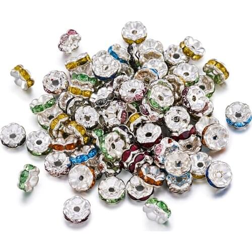 100pcs 7/8mm Brass Rhinestone Crystal Beads Round Flat Loose Spacers Bead for Jewelry Making DIY Bracelet Necklace Accessories