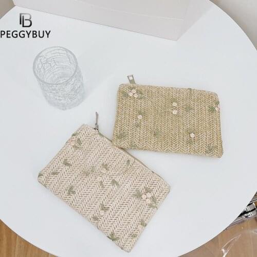 Fashion Women Woven Lace Flower Embroidery Wallet Purse Casual Ladies Summer Vacation Small Day Clutches Money Bag