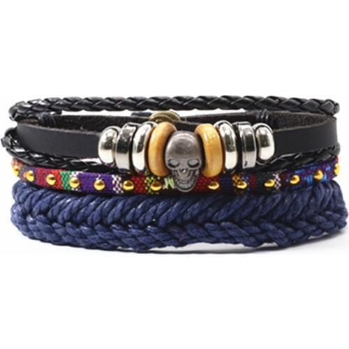 Skull Blue Rivet Punk Charm Handmade Leather Men Bracelets Set Women Vintage Bangle Male Homme Men Jewelry Accessories