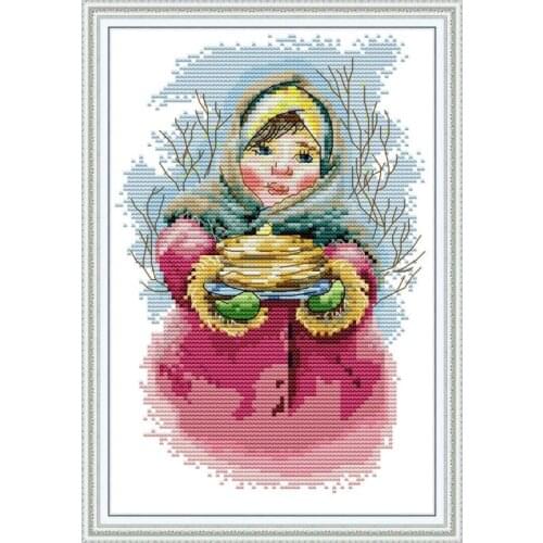 Joy Sunday Girl holding food pattern cross stitch kit DMC ecological cotton thread 14ct11ct embroidery kit DIY needlework crafts