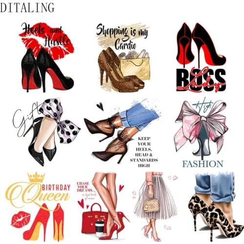 High Heels Patches On Clothing Fashion Girl DIY T-Shirt Tops Hoodies Ironing Stickers Heat Transfer Patches Appliqeud On Clothes