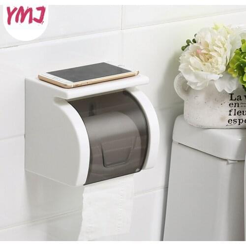 Punch Free Wall Mount Waterproof Toilet Paper Holder Plastic Shelf Roll Paper Tube Storage Box Bathroom Phone Tissue Dispenser