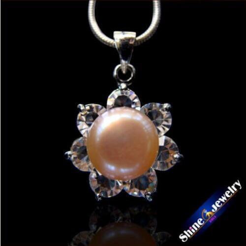 Natural Freshwater Pearl Fashion Jewelry New Silver Plated 8mm Round Pink Pearl Necklace & Pendants Beads for Women Z017