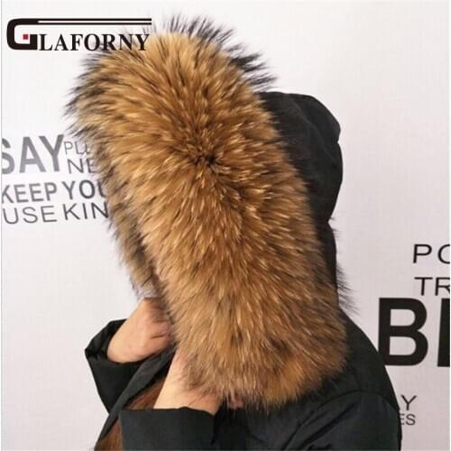 2020 New 100% Real Raccoon Fur Collar Women Winter Coats Hood Stripes Fashion Sweater Collar Luxury Fur Down Coat Collars Scarf