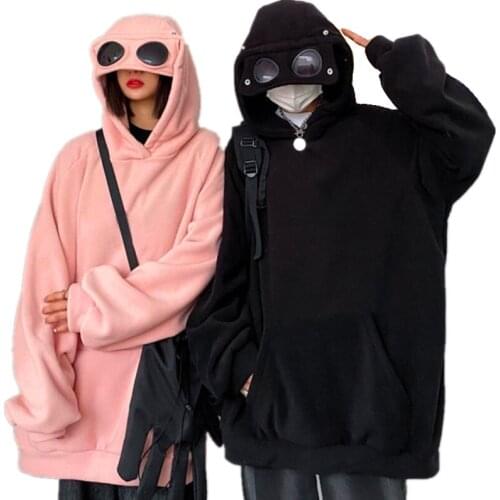 2021 Newest Hip Hop Big Pocket Hoodies Funny Sunglasses Attached Hooded Sweatshirts Fashion Unisex Couple Matching Streetwear