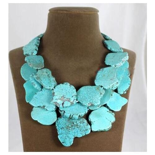 New Arrival Luck Jewelry Store Turquoises Necklace 20-21inches Huge Size Blue Color Chunky Statement Turquoises Jewelry Hot Sale