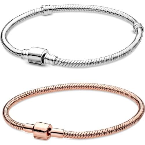NEW 2020 100% 925 Sterling Silver Spring Moments Barrel Clasp Snake Chain Bracelet Fit DIY Women Original Fashion Jewelry Gift