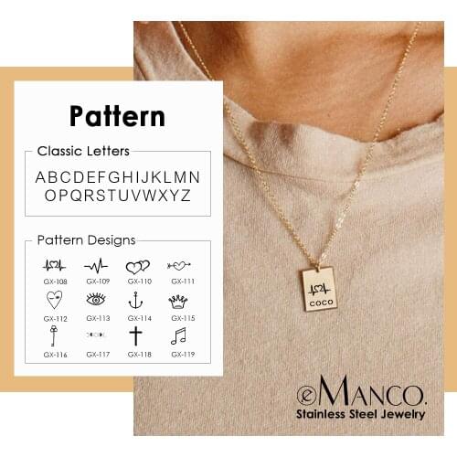 EManco Personality pattern 316L Stainless Steel Necklace Female Pendant Necklace Square Pendant Masquerade Chain Choker Jewelry