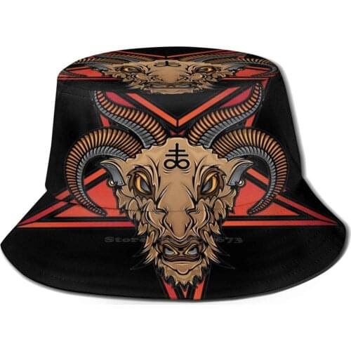 Baphomet On A Pentagram Bucket Hat Beach Tourism Hats Breathable Sun Cap Satan Devil Occult Goat Pentagram 666 Demon Satanic
