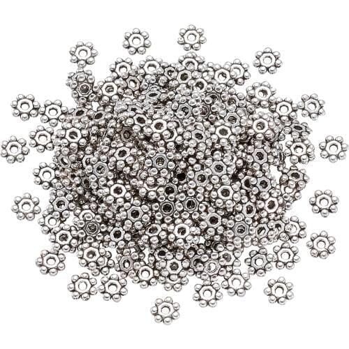 Pandahall 500pcs 4~4.5x1.5mm Antique Silver Christmas Tibetan Silver Snowflake Spacer Beads Charms DIY Jewelry Connector Finding