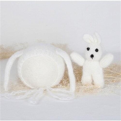 Hand Crochet Baby Bonnet Hat Bunny Rabbit hat photo props Newborn rabbit bonnet matching toy set photography props