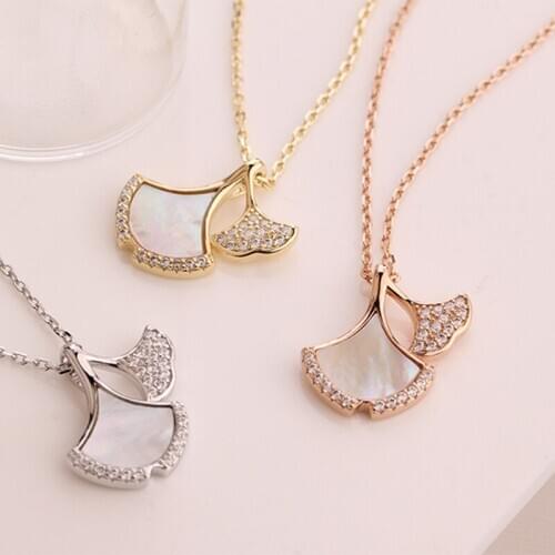 Sterling Silver Real 925 Necklaces For Women Chain Vintage Jewelry Zircon Pendants Ginkgo Undefined Luxury Natural Fritillaria