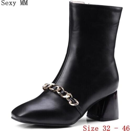Spring Autumn Thick High Heel Women Mid-Calf Boots Shoes Woman Short Boots Small Plus Size 32 33 - 40 41 42 43 44 45 46