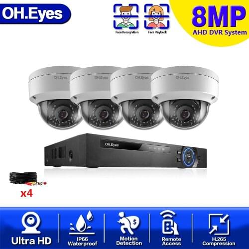 OH.eyes 8.0MP Night Vision Surveillance System 4CH H.265+ P2P 4K AHD DVR In/Outdoor Waterproof Home CCTV Camera Infrared light