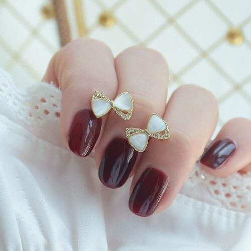 Korea New Design Fashion Jewelry 14K Real Gold Electroplating Zircon Opal Bow Earrings Sweet Student Gift Womens Daily Earring