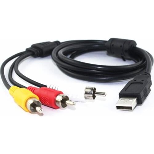 High Quality New 1.5m/5FT USB 2.0 Male A to 3 RCA AV A/V TV Male Adapter Cord Cable