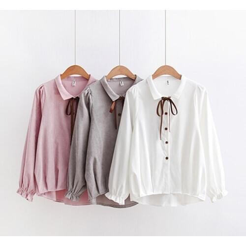 Stylish Corduroy Turn-Down Collar Long Sleeve Women Casual Shirt Blouse Top Print Turn-down Collar Blouse Shirt Casual Tops tops