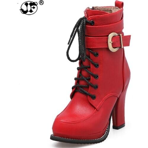 High quality pu autumn winter new arrive women boots black wine red brown ankle boots zipper buckle lace up ladies boots559