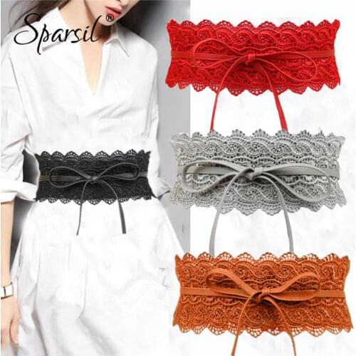 Spasril Women 2019 Wide Lace Corset Waist Belt Slim Fit Belts Bowknot Tie Girdle Faux Leather Cummerbunds Female Dress Waistband