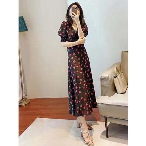 Ladies Lace Patchwork V Neckline Floral Printed Midi Dress