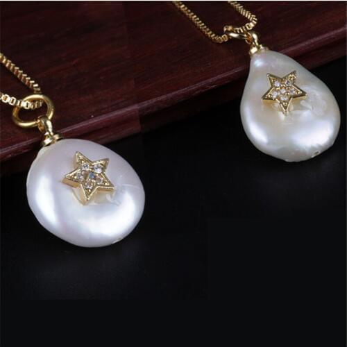 Micro pave cz tiny star charm natural coin freshwater pearl bead jewelry dainty gold chain pendant choker necklace for women