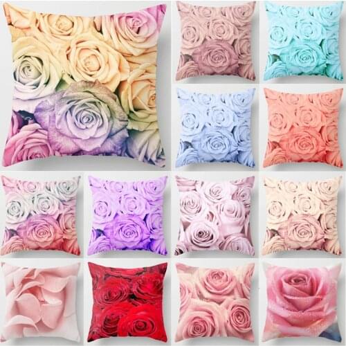 1Pcs Rose Flowers Cushion Cover 45*45cm Nordic Style Home Decoration Throw Pillow For Sofa Bed Car Pillow Case 40827