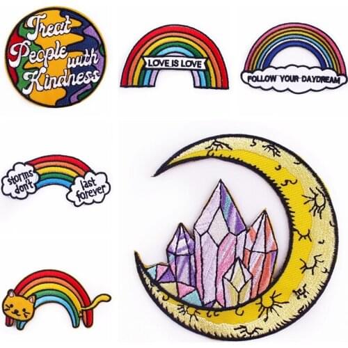 Pulaqi 10PCS Crystal Moon Patch Wholesale Patch Iron On Patches For Clothing Cartoon Rainbow Wholesale Dropship Custom Patch