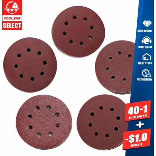 100pcs 125mm 8 Holes Sand Paper Flocking Discs Grits For Metal Wood And Glass Polishing Grinding Honing Tools