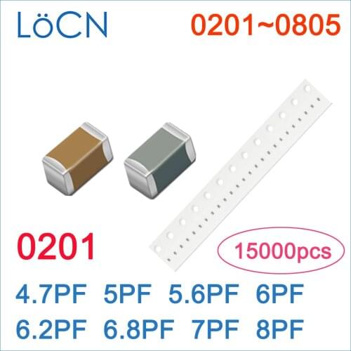 15000PCS 0201 4.7PF 5PF 5.6PF 6PF 6.2PF 6.8PF 7PF 8PF COG/NPO RoHS 50V 0.5% 5% SMD Capacitor High Quality